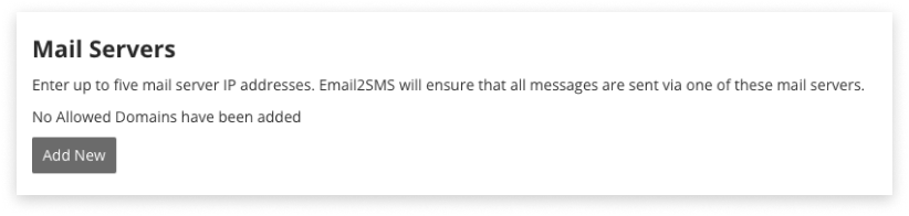 Black and white screenshot of Mail Server setting inside Email2SMS