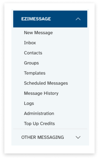 colourful screenshot of the ezitxt menu under EziMessage