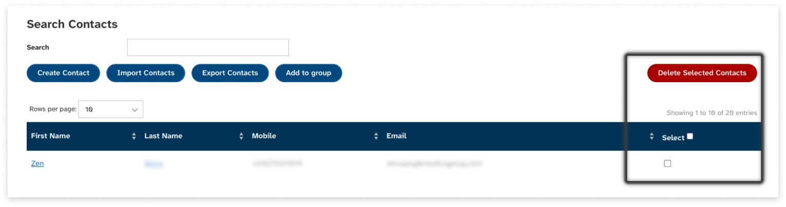 colourful screenshot of what to click to select then delete a contact in EziMessage