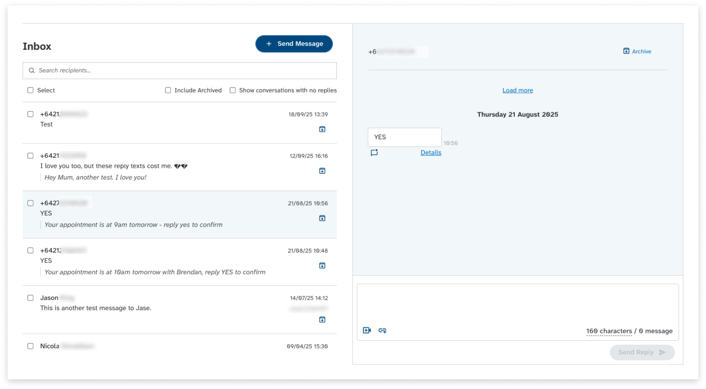 colourful screenshot showing the inbox in EziMessage