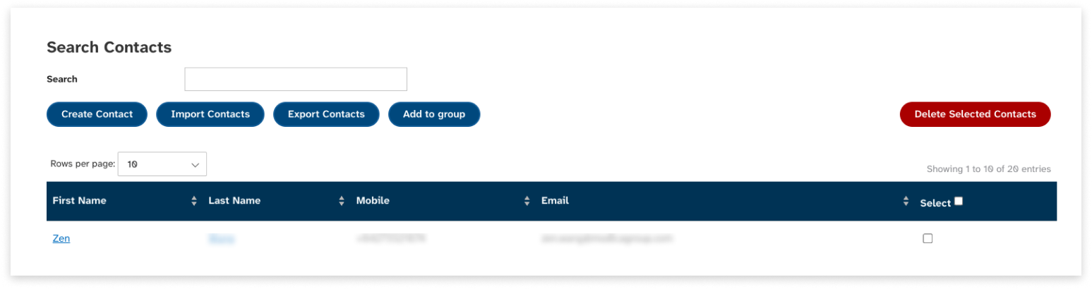 colourful screenshot of the contacts area of EziMessage