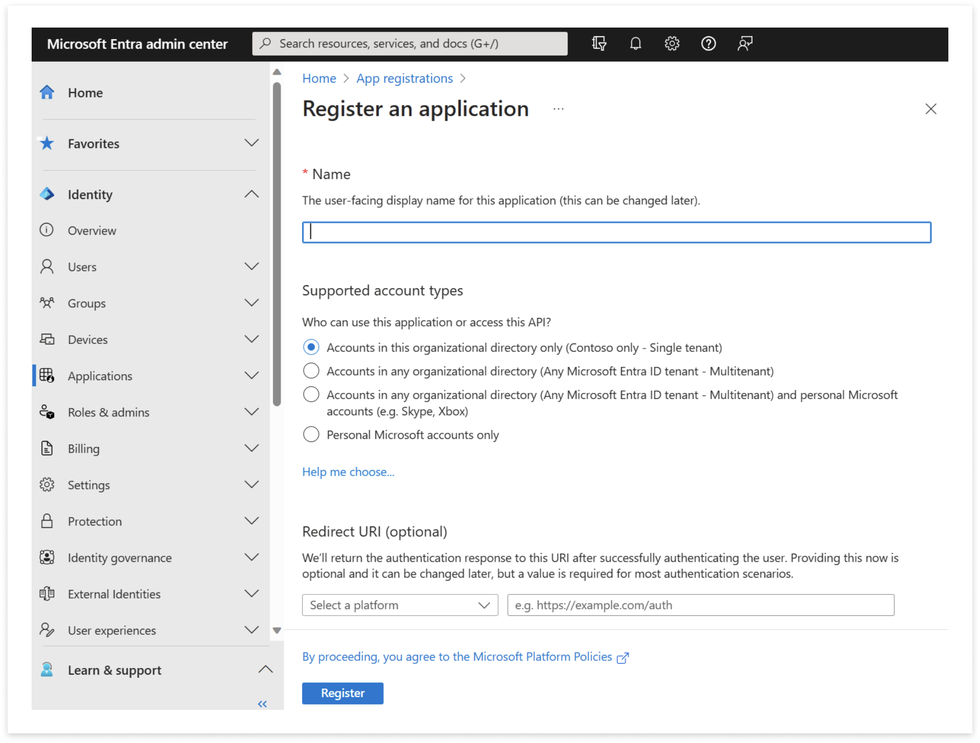 Screenshot of the settings page