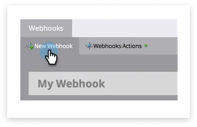 Colourful screenshot of Marketo software webhook options, highlighting new webhooks