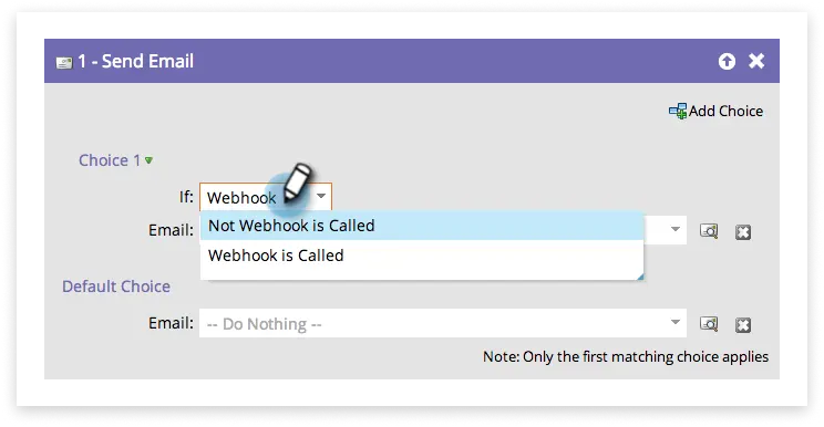 Colourful screenshot showing a webhook being selected