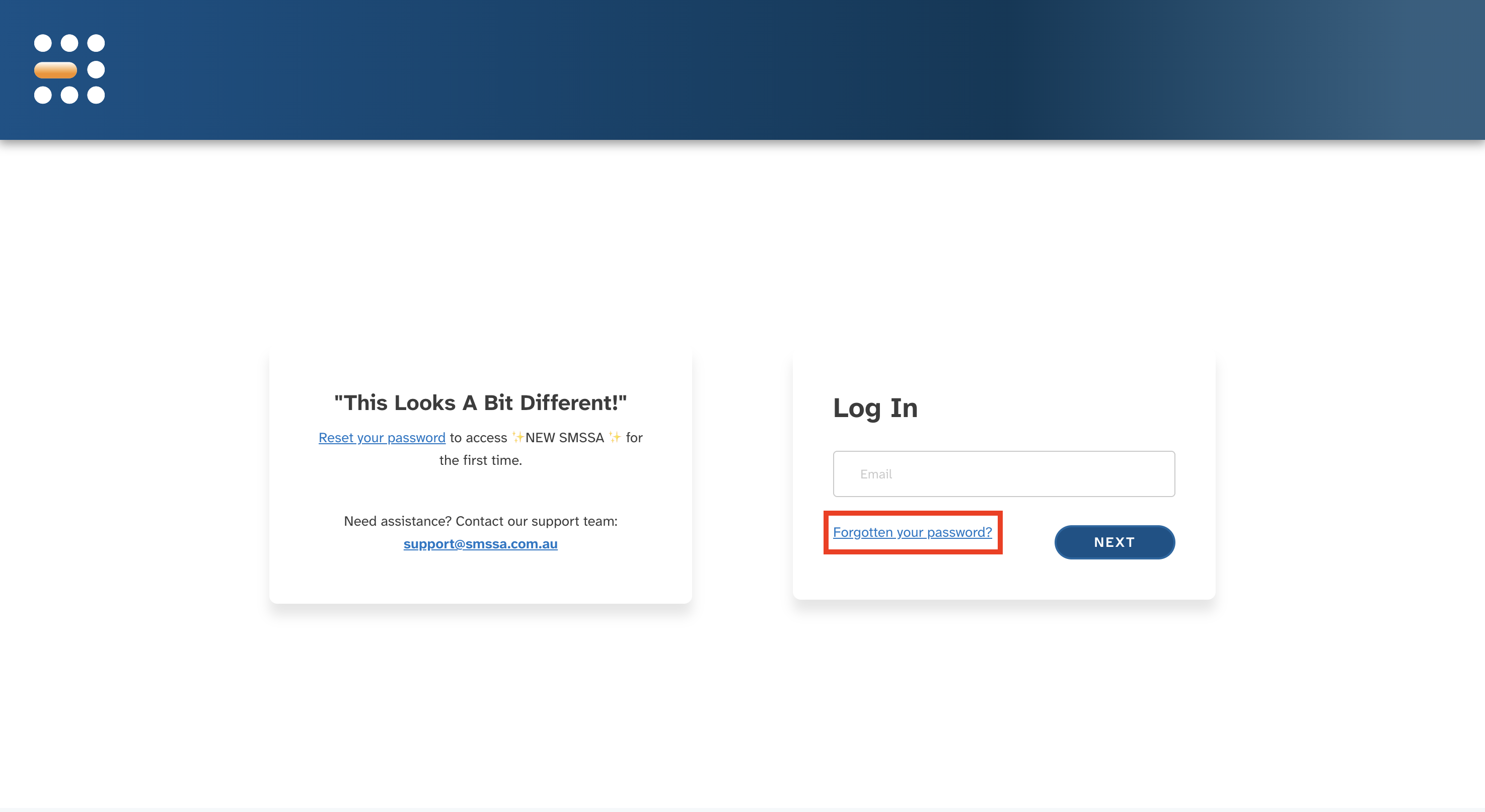 colourful screenshot of SMSSA login
